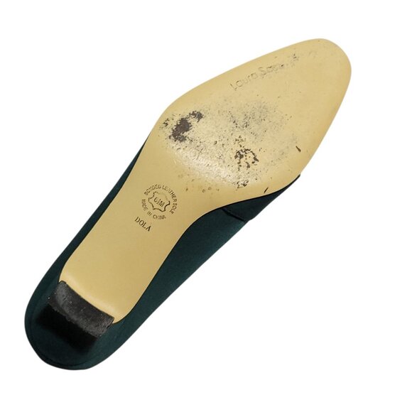 Vintage Laura Scott Green Satin Kitten Heel Shoes Size 6.5 With Button Detail - Picture 10 of 16